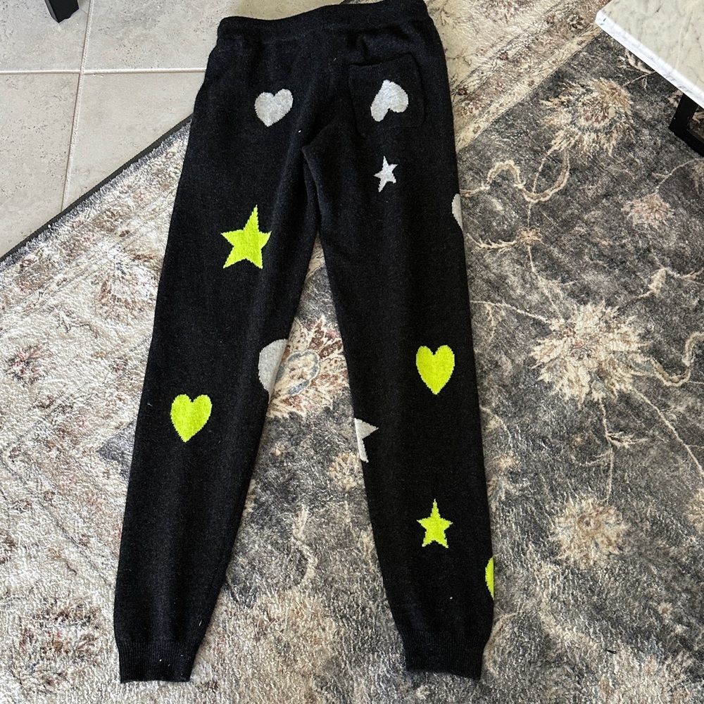 Brodie Cashmere Black Joggers with Neon Yellow Hearts & Gray Stars - Picture 5 of 7